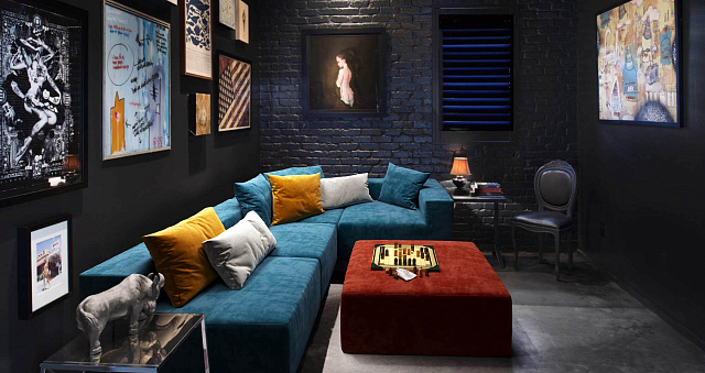 Синий диван в интерьере-11, Диван Драм